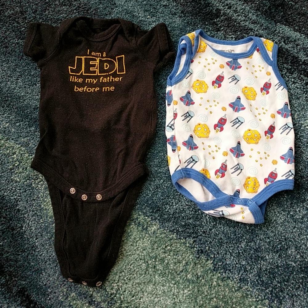 6 months Star Wars and space onesies
